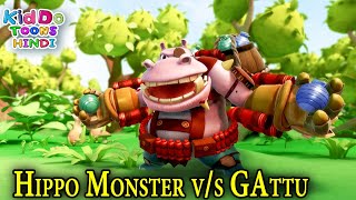 Hippo Monster V/S Gattu | GG Bond Fighting Cartoon Story For Kids | Gattu The Power Champ