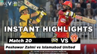 Peshawar Zalmi vs Islamabad United | Full Match Instant Highlights | Match 20 | 7 Mar | HBL PSL 5