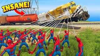 99 SPIDER-MEN vs. TRAIN! (GTA 5 Funny Moments)